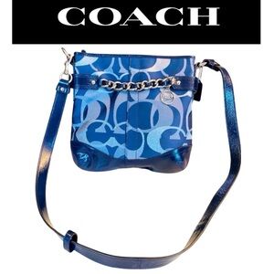 COACH Moto Op Art Navy Metallic Duffle w/Sliver Detailing Crossbody, NWOT